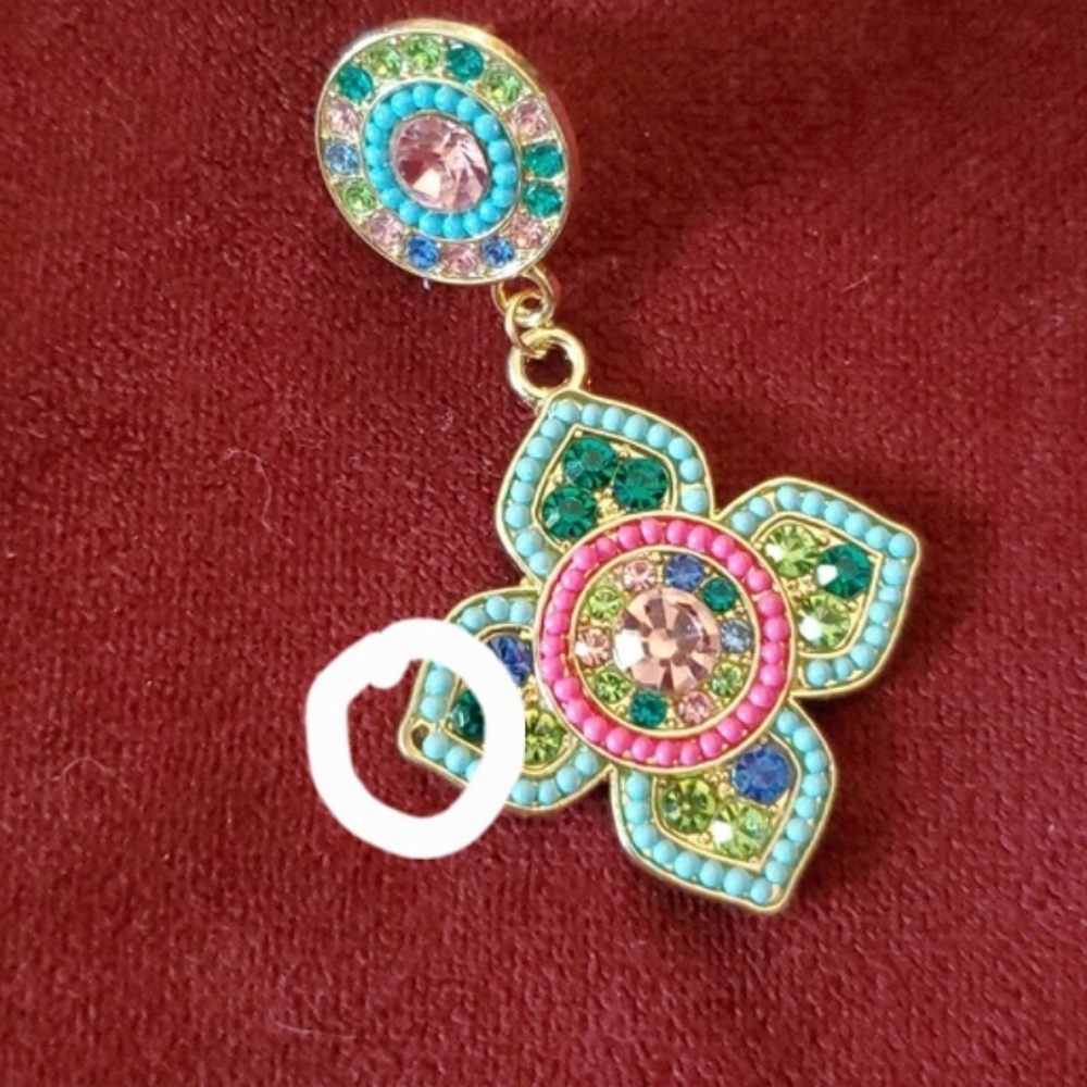 Multicolor Mosaic Rhinestone Earrings - Picture 8 of 12